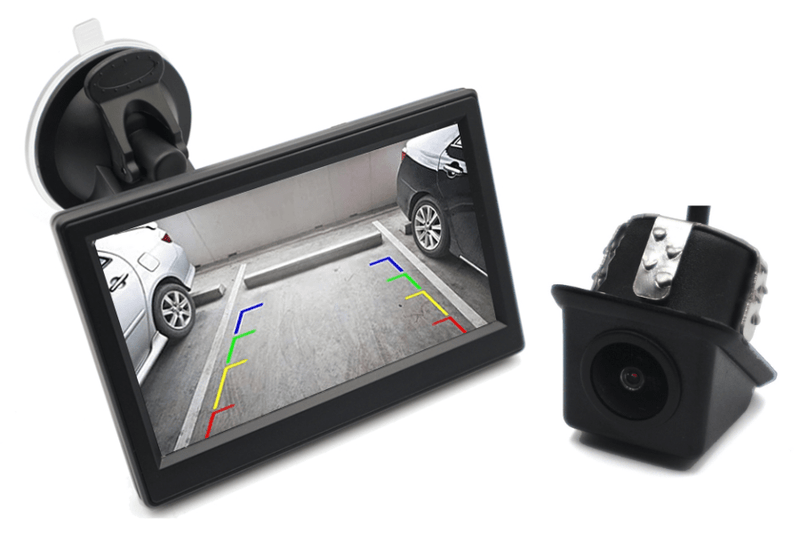 Universal push fit rear view camera and 5 inch standalone monitor kit