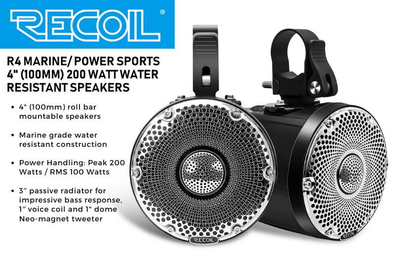Recoil R4 Marine & Power-Sports 4-inch (100mm) 200 watt speaker system with amp & controller