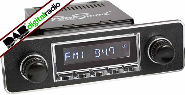 Classic car stereo San Diego DAB Car Radio Chrome Euro Black & Chrome Spindle Style Radio with Bluetooth USB and Aux by Retrosound - CarAudioStuff
