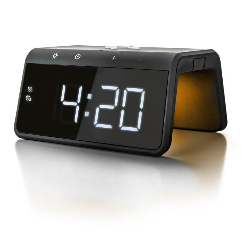 Alarm clock with qi wireless charging pad & USB output - Black by CAS - CarAudioStuff