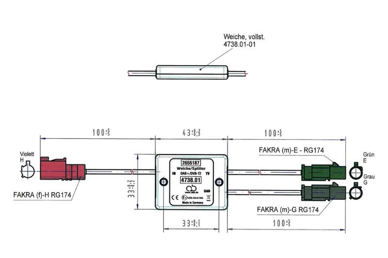 Passive DAB/ DAB+ / DVB-T antenna splitter/diplexer (For combi and combi flex antennas) - 70-960