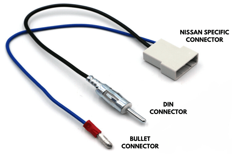 Nissan (grey rectangle to DIN connector) antenna adapter (With male bullet connection)