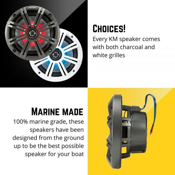 KM Marine 6.5" (165 Mm) Coaxial Speaker System With White & Charcoal Grills