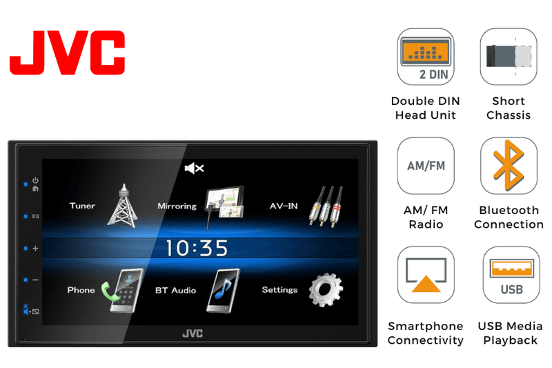 JVC KW-M25BT (Short Chassis) Double DIN head unit with Bluetooth, USB, wired Android mirroring