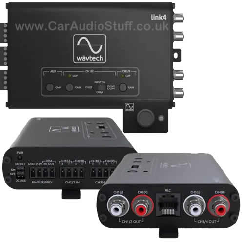 Wavtech 4-channel line out converter with aux input, signal summing & remote by WavTech - CarAudioStuff