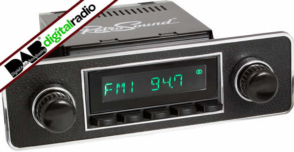 San Diego Classic DAB Car Radio Black Euro Classic Style Radio Bluetooth AUX USB by Retrosound - CarAudioStuff