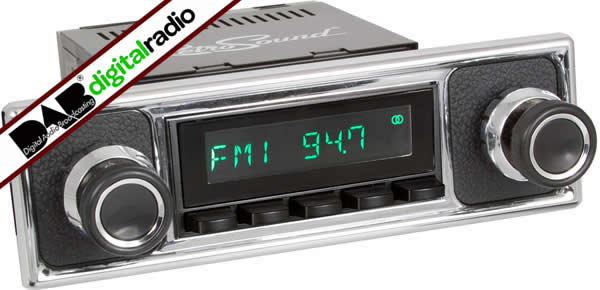 San Diego Classic DAB Car Radio Black Pebble Black Classic Spindle Style Radio with Bluetooth USB and Aux by Retrosound - CarAudioStuff