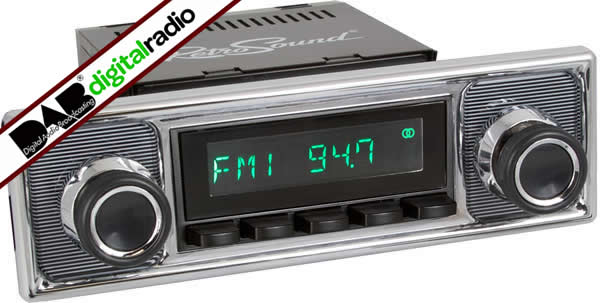 San Diego Classic DAB Car Radio Black Pinstripe Black Classic Spindle Style Radio with Bluetooth USB and Aux by Retrosound - CarAudioStuff