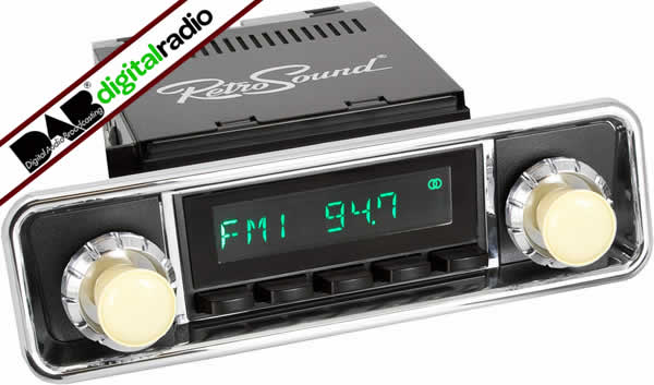 San Diego Classic DAB Car Radio Black Hooded Classic Spindle Radio Bluetooth by Retrosound - CarAudioStuff
