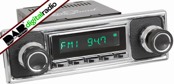 San Diego Classic DAB Car Radio Chrome Pebble Black Classic Spindle Style Radio with Bluetooth USB and Aux by Retrosound - CarAudioStuff