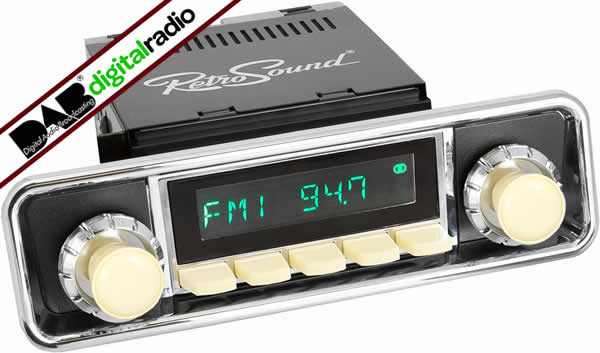 San Diego Classic DAB Car Radio Ivory Hooded Classic Spindle Radio Bluetooth by Retrosound - CarAudioStuff