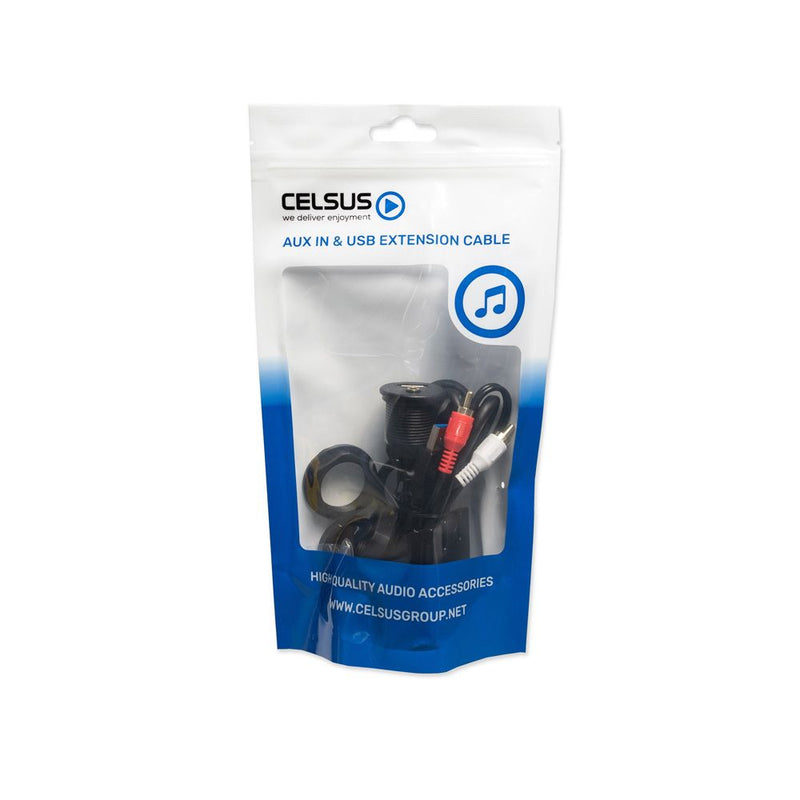 Celsus Panel Mount USB & 3.5mm Extension Cable - AUX10-001 by Celsus - CarAudioStuff