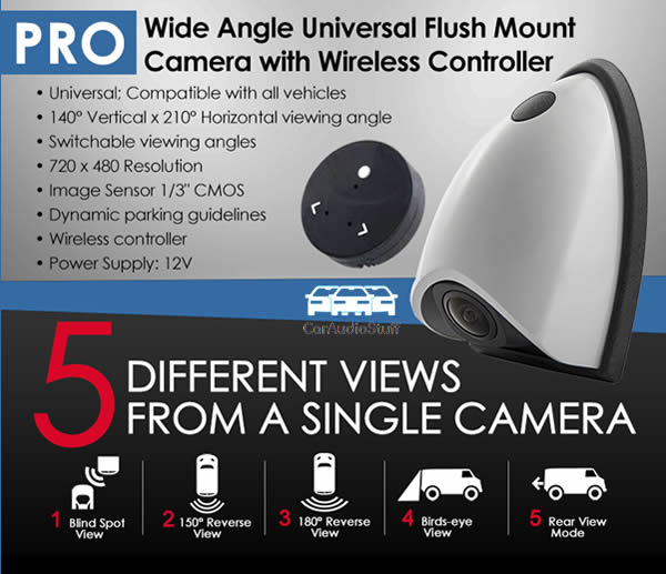 Pro Wide Angle Universal Flush Mount Camera by CAS - CarAudioStuff